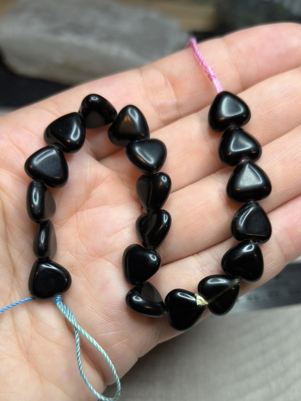 #4- Black Agate Heart Beads - 10mm, Approx. 7" Strand